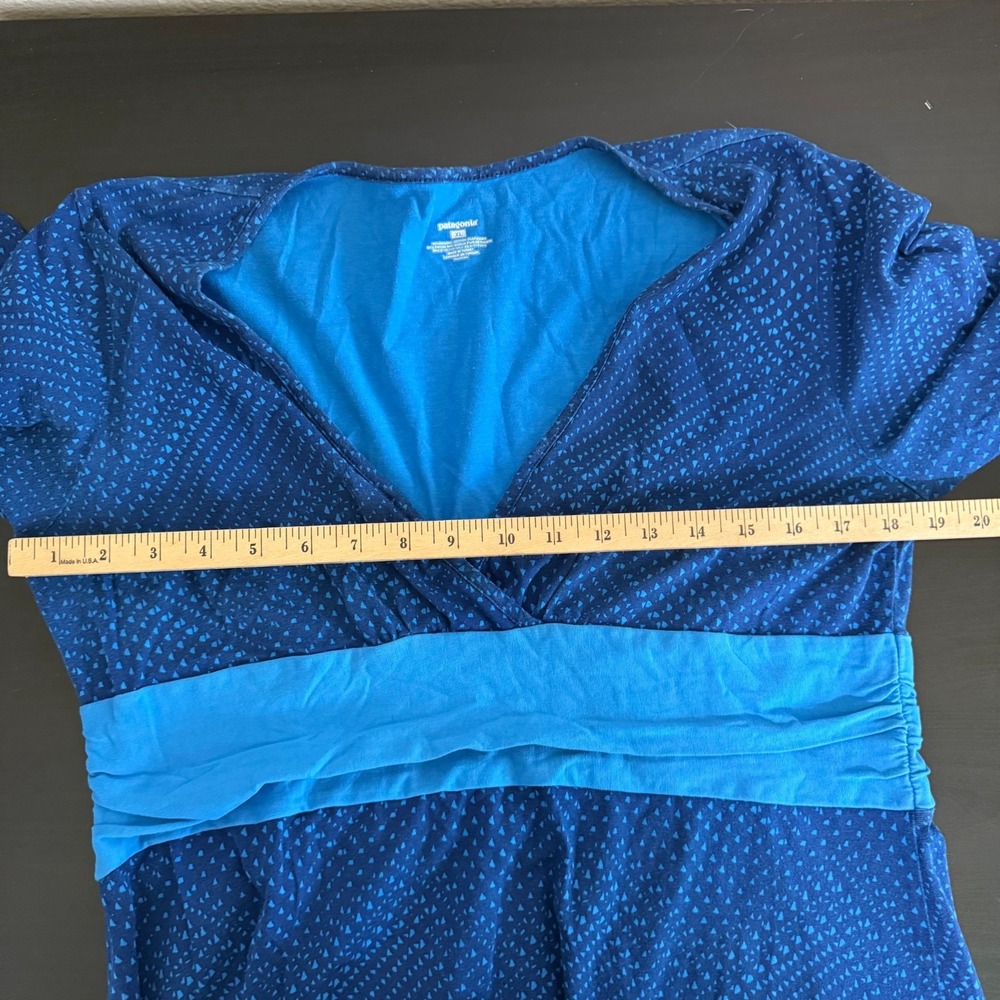 Patagonia Long Sleeve Margot Dress Women's Size XL Blue‎ Stretch Surplice V-Neck - Picture 8 of 10